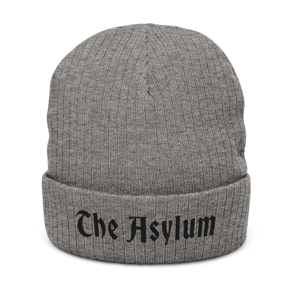 Embroidered 'The Asylum' Ribbed Knit Beanie - Gothic Winter Hat